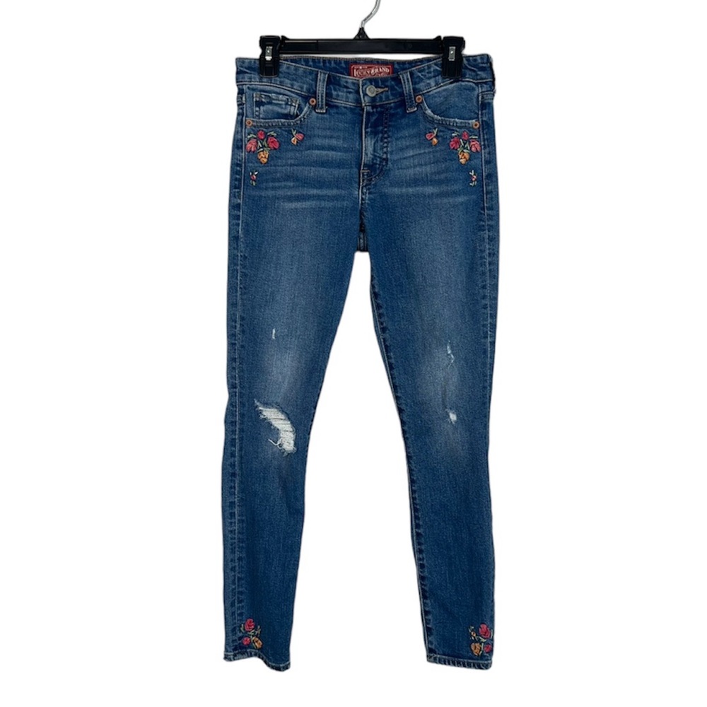 LUCKY BRAND Floral Embroidered Distressed Ava Skinny Denim size 0/25